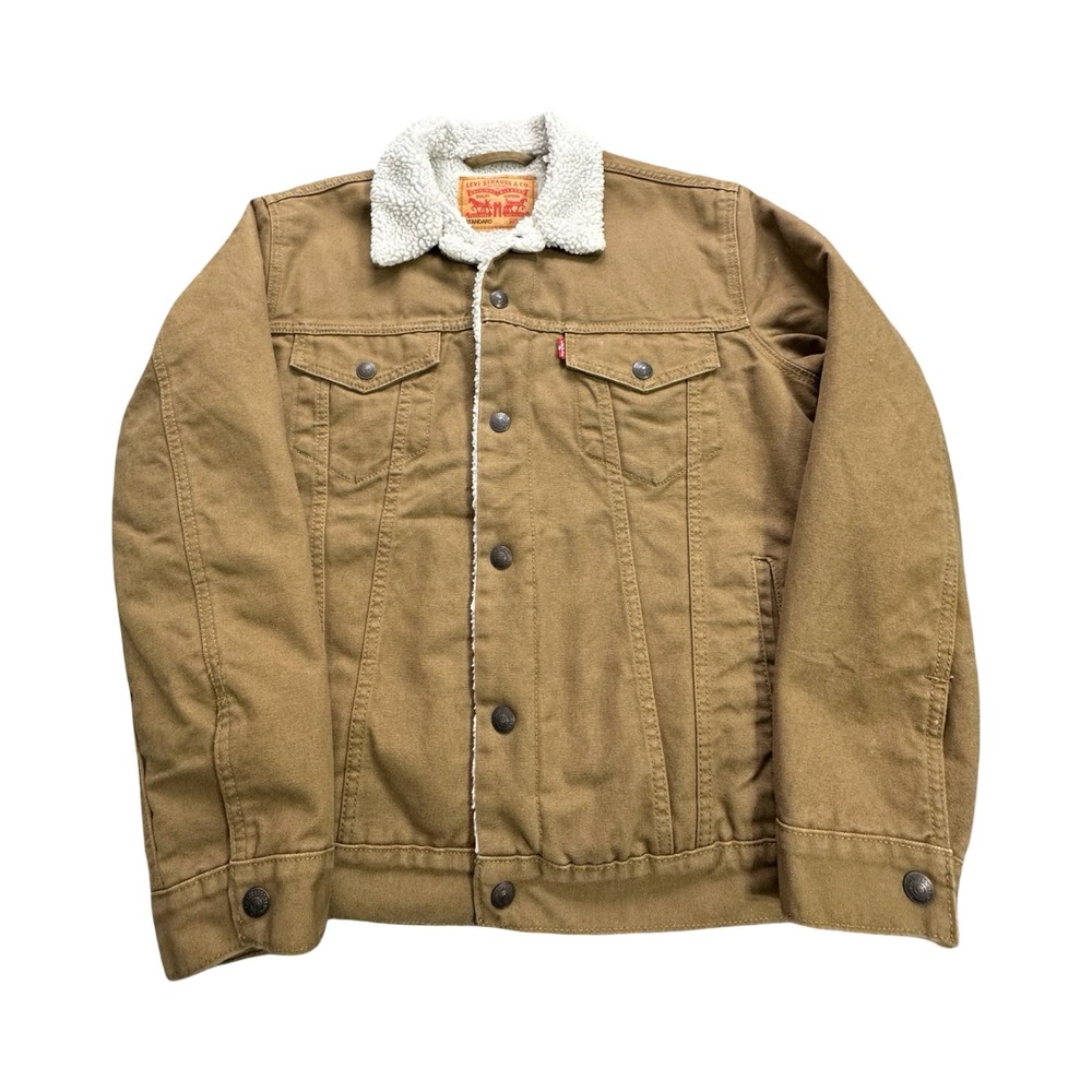 Levis Sherpa Trucker Jacket Mens Small Brown Canvas Lined Western